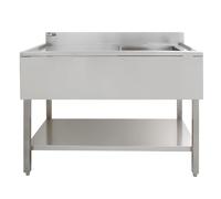 Evier Commercial en Inox à 1 Cuve Avec Egouttoir à Gauche - 120 x 60 x 105 cm - Parfait pour Restaurant, Cantine, Plonge, Bar, Café, Cuisine CHRD HORECA [Bouchons INCLUS]