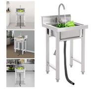 Évier Commercial Inox, Grand Bac Profond 35cm, Évier Cuisine sur Pied Inox 201 avec Robinet 360° et Panier Filtre