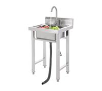 Évier Commercial Inox, Plonge Professionnel Autoportant, Grand Bac Profond 35cm, Évier Cuisine sur Pied Inox 201 avec Robinet 360° et Panier Filtre, pour Restaurant Food Truck Jardin Garage 50x50x93cm