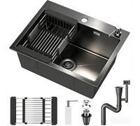 Évier Cuisine 1 Bac 55 x 45 cm, Inox avec Filtre de Vidange, Évier à Poser avec Trous pour Robinets BOUCHON EVIER
