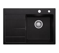 Évier Cuisine 1 Bac 65x45CM avec Égouttoir à gauche Évier noir en Granit pour Armoire de 40 cm