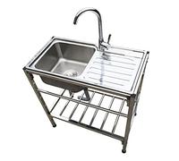 Évier Cuisine 1 Bac avec Plate-Forme D'exploitation, Évier de Jardin Extérieur Professionnel avec Robinet et Support, Robinet Chaud/froid Et Lavabo, Facile À Installer Et À Nettoyer (Color : Hot and