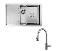 Évier cuisine 1 bac - CECIPA MAX - 70x44 cm - Sous-plan - Robinet extractible - Plaque de décongélation
