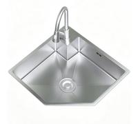 Evier Cuisine 1 Bac, Évier D'angle Diamond en Acier Inoxydable 304 | Comprend un Robinet Extractible, un Flexible D'arrivée D'eau et un Tuyau D'évacuation(600x600mm)