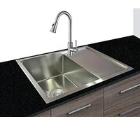 évier cuisine 1 Bac, Evier en acier inoxydable 304 0,8mm, Évier encastrable - Forme carrée -Brossé Rectangle 65 x 50 cm