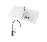Evier cuisine 1 bac Villeroy et Boch Tudor + Mitigeur cuisine bec haut Grohe Bauloop