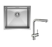 Evier cuisine à encastrer 1 bac 50×44CM inox Brossé,mitigeur de cuisine extractible avec 2 Fonctions douchette