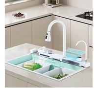 Évier Cuisine Cascade inox Professionnel Robinet de cuisine lavabo Cuisine à Encastre Multifonctionnelr avec Robinet Rétractable