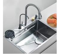 Évier Cuisine Cascade inox Professionnel Robinet de cuisine lavabo Cuisine à Encastre Multifonctionnelr avec Robinet Rétractable