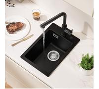 Évier cuisine - CECIPA MAX - 30x45 cm un bac - Noir - Granit - Clapet anti-odeurs & trop-plein