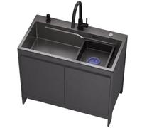 Evier Cuisine Inox 1 Bac avec Rangement Meuble | Évier à Autoportant avec Robinets d'eau Chaude et d'eau Froide et Panier Égouttoir pour Usage Domestique et Professionnel