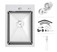 Évier Cuisine Inox 304 35x50, 1 Bac, Encastré, 2 Trous, Siphon, Cuisine, 50 | Acier Inox 304, Encastrable, 2 Trous pour Robinet, Trop-Plein, Siphon, Distributeur de Savon, Petit Évier, Cuisine, 35x50, 1