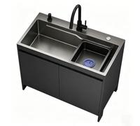 Evier Cuisine Inox avec Rangement Meuble | Évier à Autoportant avec Robinets d'eau Chaude et d'eau Froide et Panier Égouttoir pour Usage Domestique et Professionnel