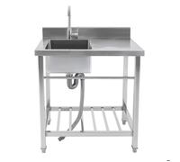Évier Cuisine Inox Évier sur Pied Professionnel 1 Bac avec Plan de Travail et Robinet Pivotant 360° 80x55x84 cm