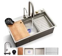 Evier Cuisine - SereneLife - 1 bac Inox - 75 x 46 x 22cm - Lavabo Cuisine avec Égouttoir Planche à Découper - Gris