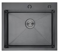 Évier cuisine simple - 55 x 45 cm - Inox noir - Bac unique avec filtre d'évacuation