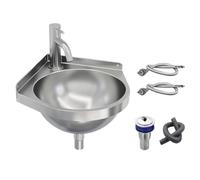 Évier d'angle mural en acier inoxydable 304 avec robinet | | 32 x 32 x 15 cm | Design triangulaire compact | Acier inoxydable 304 durable | Kit complet : robinet, vidange et tuyau