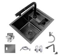 Évier de bar de cuisine compact invisible en acier inoxydable avec couvercle, robinet extractible pour le lavage des mains, design peu encombrant (42 x 43 x 22 cm) - Parfait pour les petites cuisines