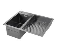 Évier De Buanderie Balcon En Acier Inoxydable Domestique De Buanderie Avec Plaque Double Évier, Extérieur Et Intérieur, Plonge Inox Pour Cuisine, Restaurant(Black-Right,60x48x22 cm)