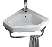 Évier de coin mural, meuble-lavabo en céramique avec robinet et barre | Lavabo moderne peu encombrant avec trop-plein for les petites salles de bains et salles d'eau(38cm/15inch)