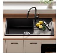 Évier de cuisine 1 bac - CECIPA MAX - 86x45 cm - Granit (80% quartz) - Égouttoir réversible - Préperçage 2 robinets
