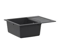 Évier de Cuisine 1 Bac Granite 62 x 50 x 20 cm Graphite | Évier à encastrer, granit composite, 80 % quartz et 20 % résine, kit de vidage avec bonde à panier, résistant aux taches et
