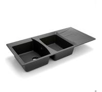 Évier de cuisine 2 Bacs en Granit Noir Métallique et kit de vidage complet - 116 x 50 cm