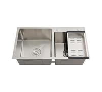 Évier de Cuisine 2 Bacs Inox, Évier Encastrable 78x43cm Double Bac Moderne | Inox Brossé, 2 Bacs 37.4*38cm et 33*33cm, Silencieux, Anti-Condensation, Drainage X, avec Égouttoir, 78*43*21cm Moderne