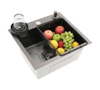 Évier de cuisine 45 x 40 cm en acier inoxydable 201 - Évier simple | Avec revêtement PVD, distributeur de savon, panier d'égouttement et chasse à tasses, pour montage en surface