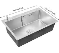 Évier de cuisine 68x45 cm - Évier encastrable à un bac - Acier inoxydable - Zone de égouttement en forme de V - Filtre et distributeur de savon - Installation sous plan, sur plan ou en encastrement pl