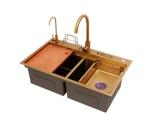 Évier de cuisine 78 x 46 cm en acier inoxydable avec robinet, ensemble d'évier domestique avec couteau spécial et organiseur de planche à découper, évier multifonction encastré, évier de cuisine avec