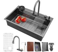 Évier de Cuisine 81 * 50CM Évier Cuisine en Acier Inoxydable 304 1 Bac Évier de Cuisine Cascade Raindance avec robinet rétractable comprend un kit de plomberie complet