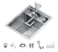 Évier de cuisine à cuve unique en acier inoxydable - Mini lavabo invisible avec couvercle et robinet pliable, 35 x 45 x 23 cm, idéal pour les petits espaces, finition argentée élégante