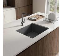 Évier de cuisine à cuve unique en granit graphite 42 x 46 x 31 cm | Évier rectangulaire en granit 80 % quartz 20 % résine, kit d'évacuation avec bonde à panier, trous 30 mm et 35 mm