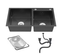 Évier de Cuisine à Double Bac - 78×43×22cm - Acier Inoxydable 304 - Grand Volume - Vidage Rapide Silencieux - Kit Complet Tuyau