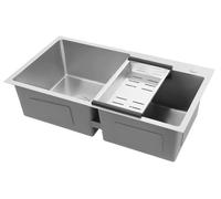 Évier de cuisine à double bac - Acier inoxydable - 78x43 cm - Avec revêtement anti-condensation