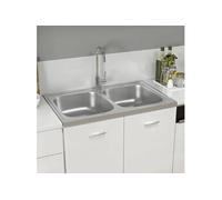 vidaXL Evier double argenté 800x500x155 mm acier inoxydable