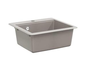 Évier de Cuisine à Encastrer 470 x 440 mm Gris | Composite granit 80% quartz 20% résine, bac simple, kit vidage avec bonde à panier, usage intérieur