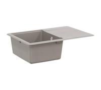 Évier de Cuisine à Encastrer 670 x 460 mm Gris en Quartz et Résine | Bac simple, composite granit 80 % quartz 20 % résine, kit de vidage avec bonde à panier, usage intérieur, entretien facile
