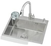 Evier de cuisine, acier inoxydable, design monocuve, nickel brossé
