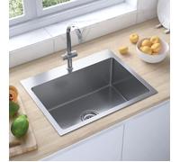 vidaXL Évier de cuisine à encastrer fait main en acier inoxydable Rectangulaire 1 bac Sous plan Gris