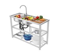Évier de cuisine autonome en acier inoxydable - 120 x 45 x 80 cm - Évier de travail profond - Évier avec tuyau de vidange, tamis et pieds réglables pour la maison, le garage, la cuisine