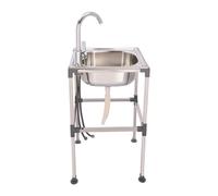 Évier de cuisine autonome en acier inoxydable - 42 x 37 x 75 cm | Avec tuyaux d'alimentation d'eau chaude et froide de 60 cm, jusqu'à 60 kg, pour cuisine, buanderie, cave, bar, café