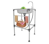 Évier de cuisine autonome en acier inoxydable - 53 x 38 x 83 cm | Avec tuyaux d'alimentation d'eau chaude et froide de 60 cm, jusqu'à 60 kg, pour cuisine, buanderie, cave, bar, café