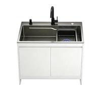 Évier de Cuisine Autonome en Acier Inoxydable avec Base et Robinet | Évier de Commercial, 1 Bac, Panier de Vidange pour Buanderie, Restaurant, Garage, Studio(B-White,L:68cm)