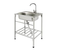 Évier de cuisine autonome en acier inoxydable avec robinet | Lavabo de cuisine 60 x 45 x 75 cm, capacité de charge de 200 kg, pour restaurant, commerce, garage