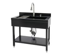 Évier de cuisine autoportant en acier inoxydable de qualité supérieure - Évier simple avec pédale, idéal pour la cuisine, le garage, une utilisation en extérieur (noir, 90 x 60 x 80 cm)