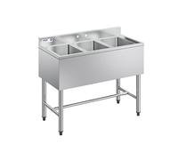 Evier de Cuisine Autoportant en Inox 97,8 cm à 3 Cuves pour Station de Bar
