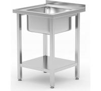 Évier de cuisine avec étagère, à visser, HENDI, gamme Cuisine, évier central, 600 x 600 x (H) 850 mm