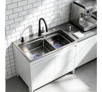 Évier de Cuisine avec Rangement, Autoportant, 65/80cm | Set complet : évier, meuble alu, robinet, égouttoir, kit vidange. blanc. Intérieur/extérieur(L:68cm)